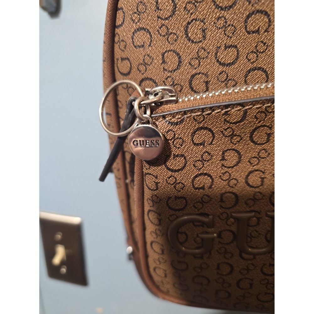 Guess Brown Logo Pattern Mini Backpack - Picture 6 of 11